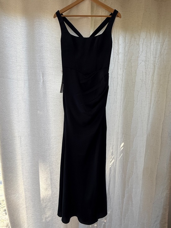 Azazie Navy Square-Neck High-Low Evening Gown with Side Slit - Picture 7 of 7